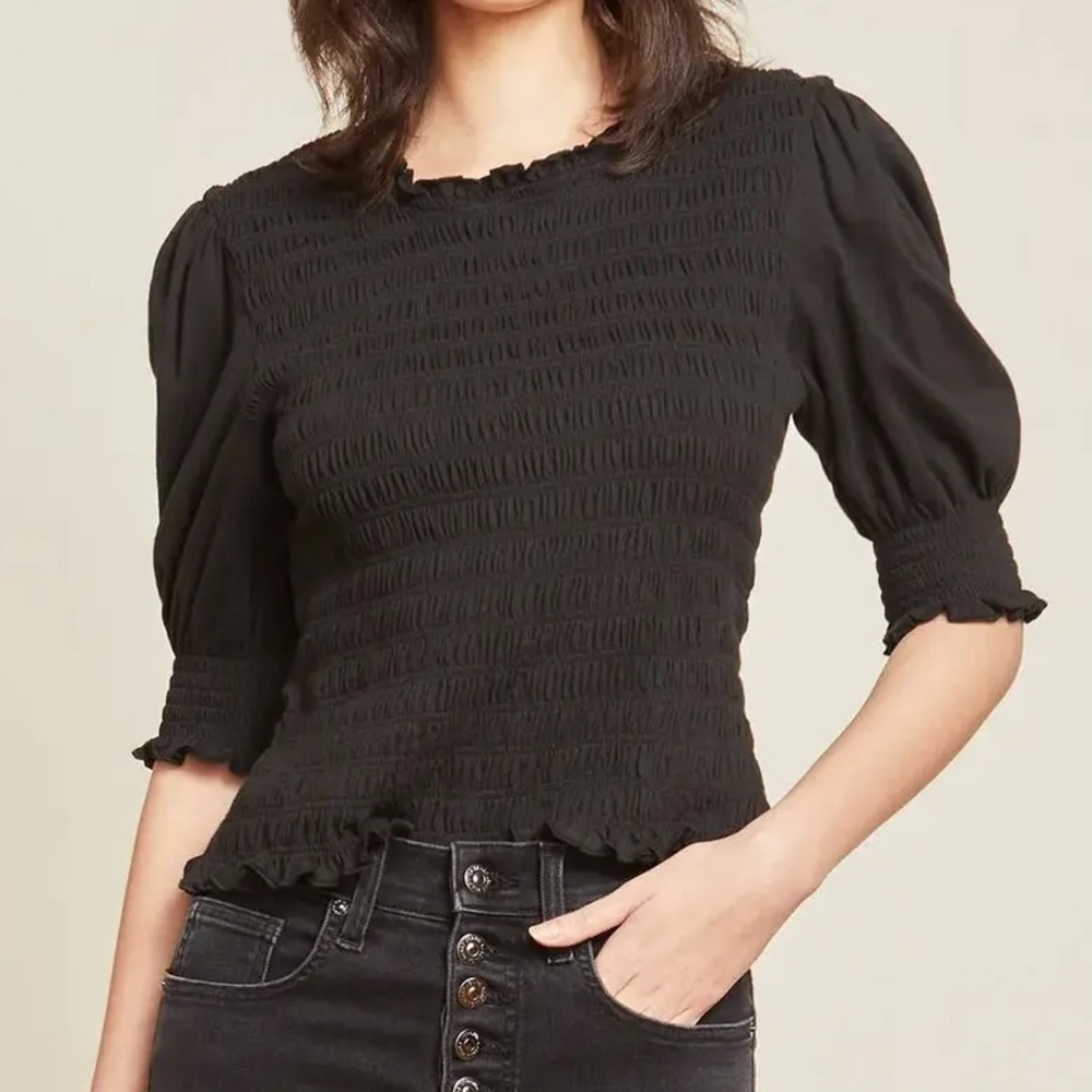 Veronica Beard Langston Smocked Top Large Black